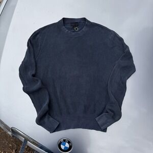 Magashoni Tight Knit Metallic Faded Blue Crew Neck Sweater 100% Cotton Simple